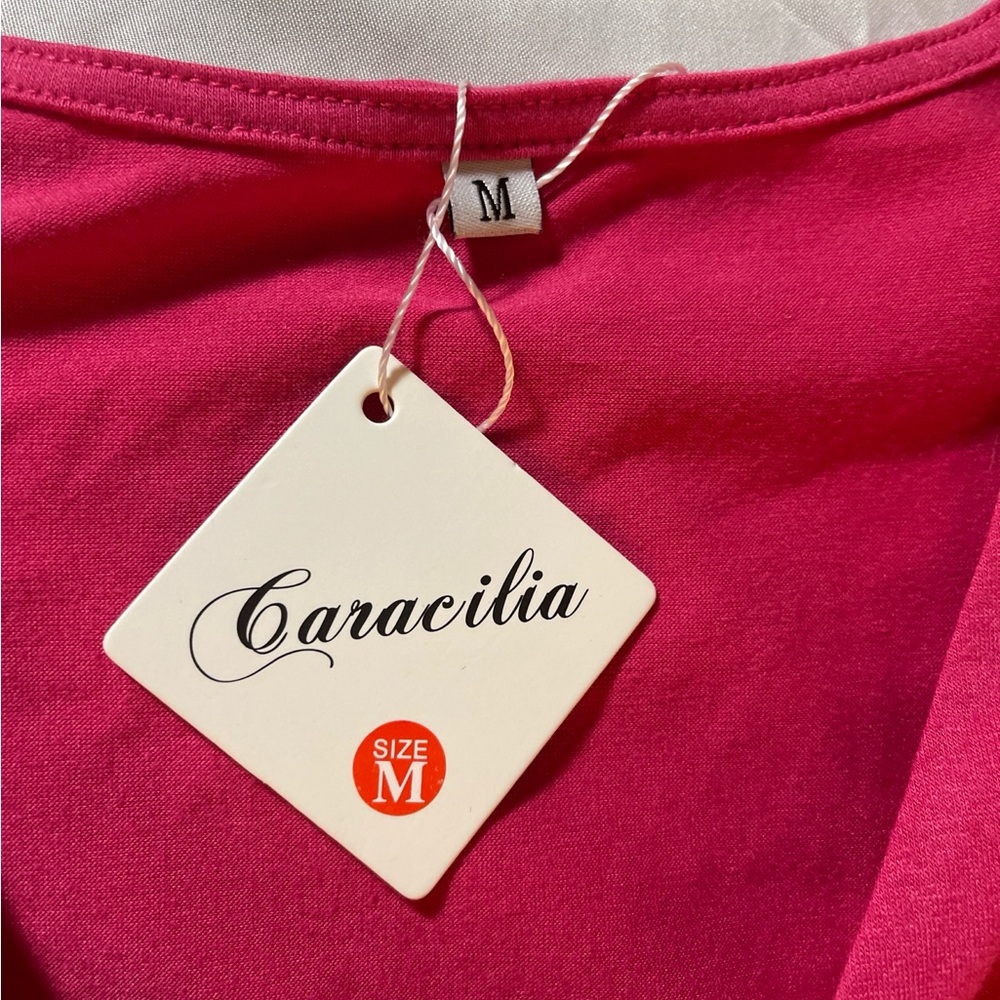 Caracilia Womens Pink Dress Size M NWT Ruffle Sleeve Smocked Waist Tie Front - Picture 5 of 10